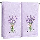 SmoothNovelty 2 Pcs Lavender Hand Towels Purple Bathroom Decor 14x29 Inch Embroidered 100% Cotton Soft Absorbent Spring Summer Decorative Hand Towels for Bathroom Kitchen