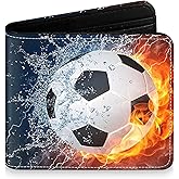 Teen Boys Wallet for Kids - Soccer Kids Wallet for Boys Leather Credit Id Card Cash Holder Rfid Blocking Zipper Cool Funny with Coin Pocket Id Window Bifold Sports Design for Teen Birthday Gifts