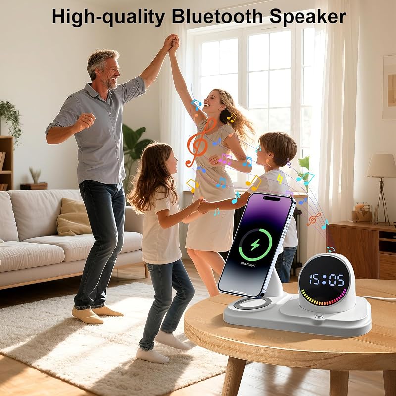 6 en 1 Cargador inalámbrico para iPhone con Altavoz Bluetooth, estación de Carga rápida para iPhone 17/16/15/14/13/12/11/Pro/Max/Plus, para Apple Watch y AirPods — foto 4 de 7