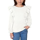 Girls Long Sleeve Ribbed Shirt Fall Flutter Sleeve Tops Trendy Casual Knit Blouses 6-14 Years