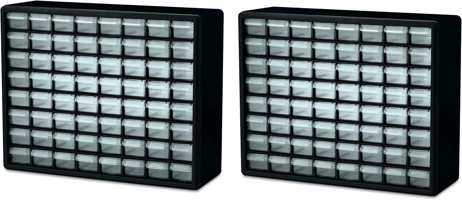 Akro-Mils 10164 64 Drawer Plastic Parts Storage Hardware and Craft Cabinet, 20-Inch by 16-Inch by 6-1/2-Inch, Black (Pack of 2)