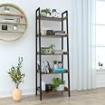 5-Tier Industrial Ladder Shelf Bookcase - Rustic Brown, Metal & Wood, Freestanding For Living Room, Office