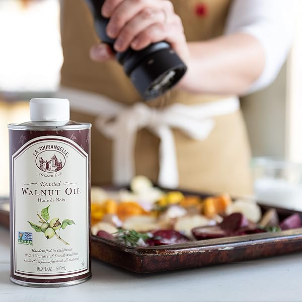LA TOURANGELLE, ROASTED WALNUT OIL, PLANT-BASED SOURCE OF OMEGA-3 FATTY ACID, COOKING, BAKING, & BEAUTY, 25.4 FL OZ