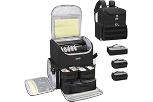 Relavel Tattoo Travel Case, Large Tattoo Bag Backpack with 3 Clear Bags for Tattoo Stencil Printer, Equipment and Supplies Travel Carring Case with Adjustable Dividers & Easy to Clean Lining, Black