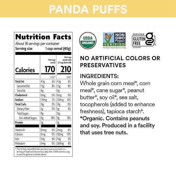 ENVIROKIDZ ORGANIC PANDA PUFFS CEREAL, 10.6 OZ (PACK OF 1), PEANUT BUTTER, GLUTEN FREE, NON-GMO, BY NATURE’S PATH