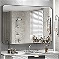 TokeShimi 40 x 30 Inch Wall Mirror for Bathroom Black Metal Frame Decorative Rectangular Wall Mounted Home Decor Corner Hangs
