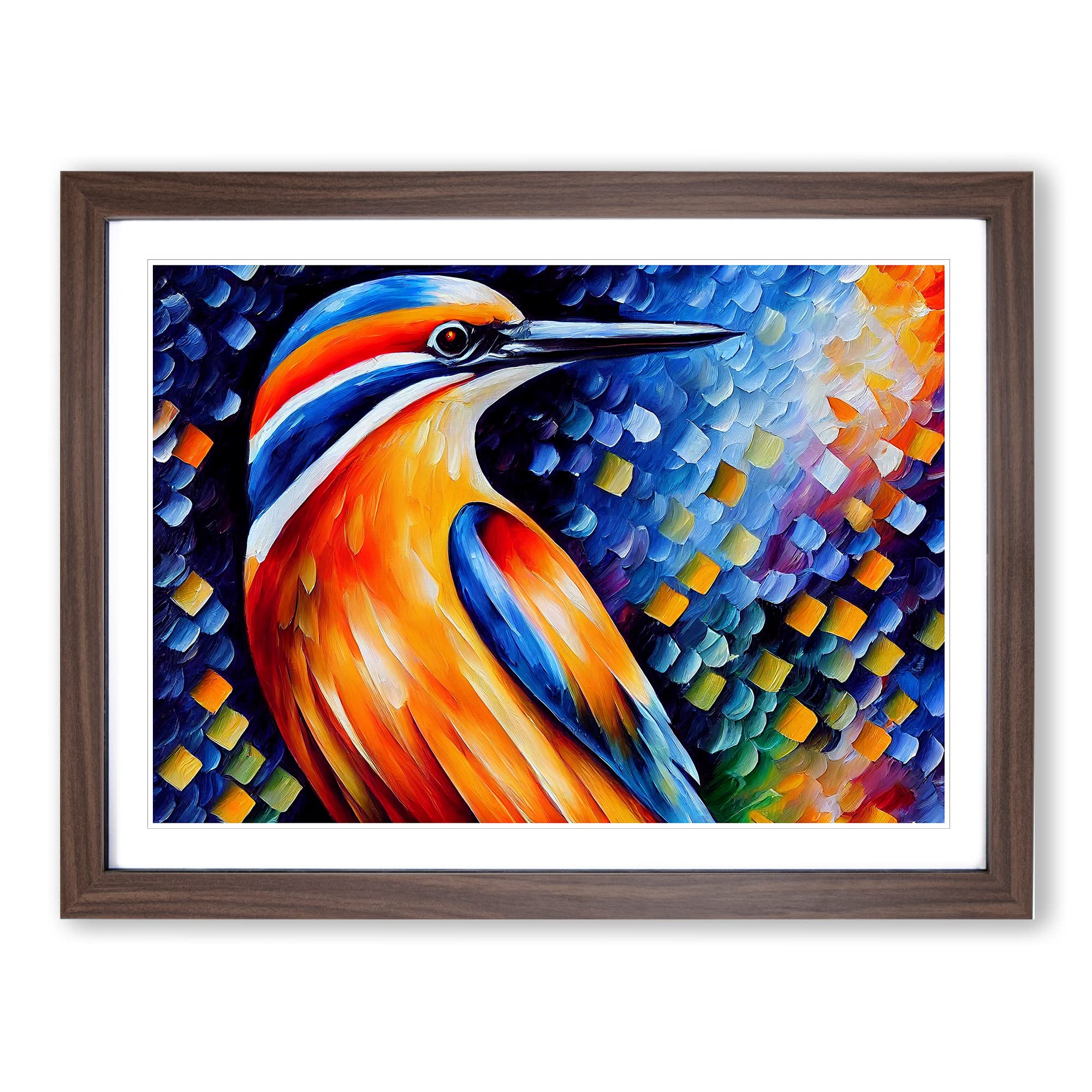 Kingfisher Bird Painting Vol.6 Abstract Framed Print | A4 Walnut Framed Wall Art | Ready to Hang | Abstract Historical Picture | Living Room Bedroom Lounge Office