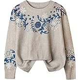 RoseSeek Women's Plus Size Floral Pullover Sweaters Crewneck Long Sleeve Loose Jumper Knit Fall Tops