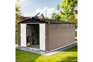 Morhome 12 x 10 FT Outdoor Storage Shed, Garden Shed with Sloping Roof and Lockable Doors, Metal Tool Sheds for Backyard Garden Patio Lawn
