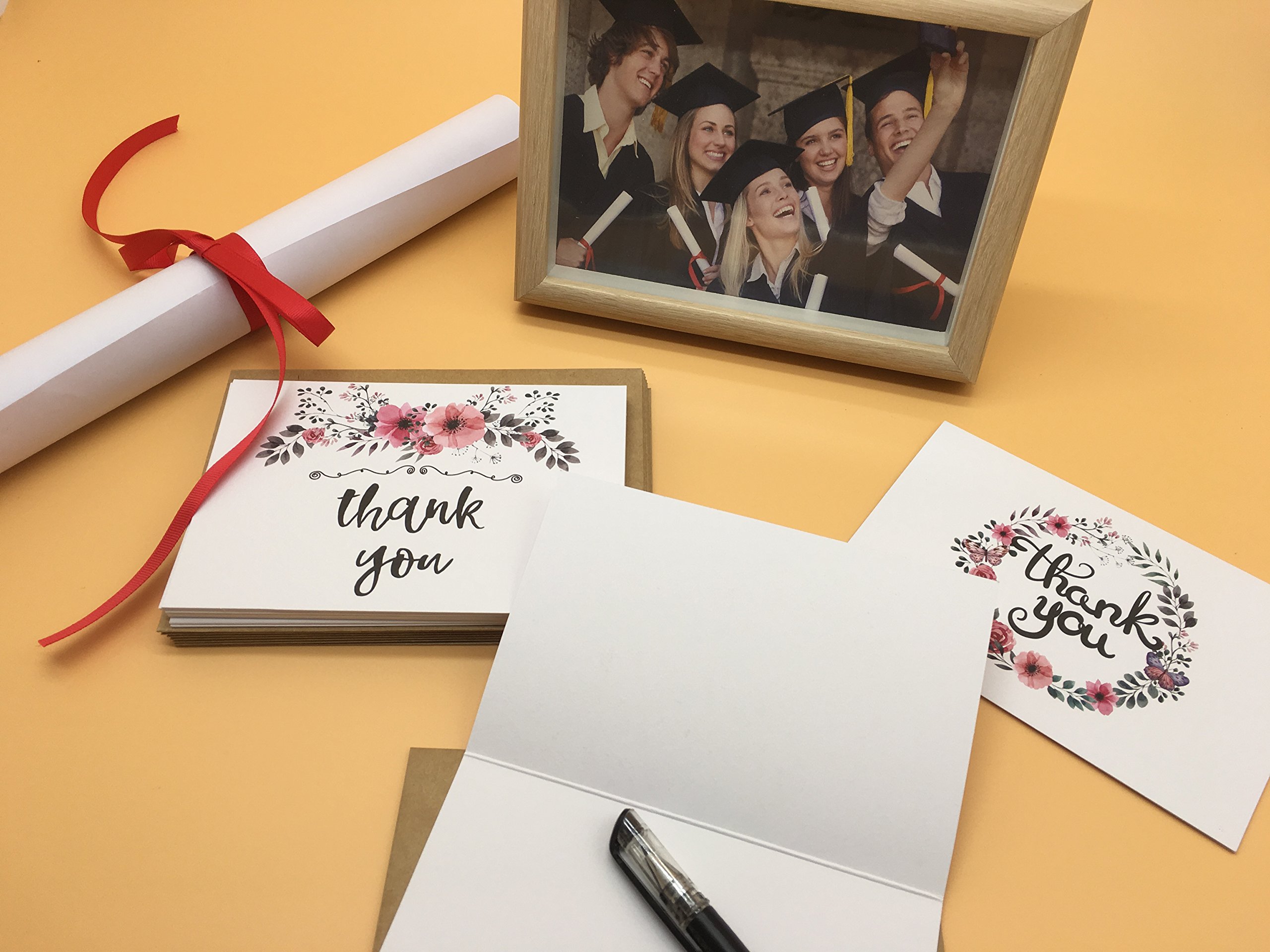 Kidepoch Thank You Cards 36 Assorted Set - 4 x 6 Inches - Blank Inside - Bulk Box Set with Kraft Envelopes Included