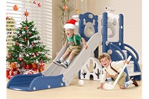 XJD 7 in 1 Toddler Slide, Kids Indoor Slide for Toddlers 12 to 36 Months, New Upgrade with Golf, Basketball Hoop for Indoor Outdoor Playset,Christmas Birthday Gifts for Toddler (Blue Gley)