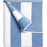 cabanana Large Oversized Beach Towel - 35 x 70 Inch Cotton Pool Towel, Blue Striped Soft Cabana Swim Towel