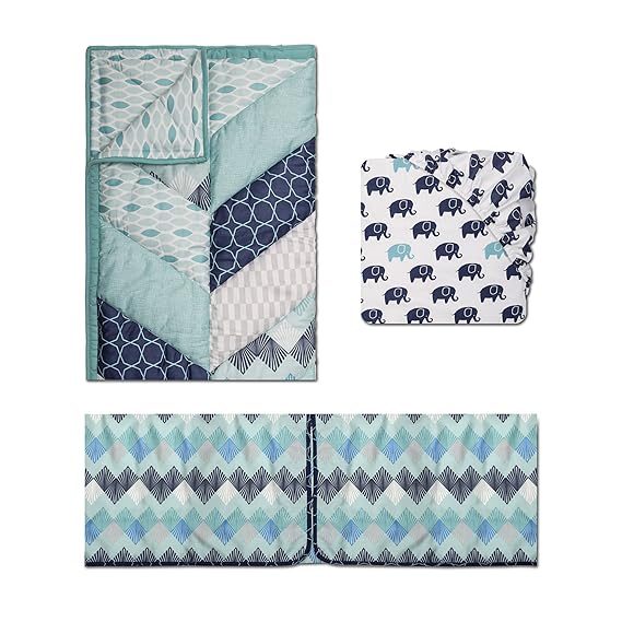 mosaic elephant and geometric 5 piece baby boy crib bedding sets