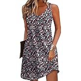 Zeagoo Womens Summer Dress 2026 Loose V Neck Sleeveless Sundresses Swimsuit Coverup with Pockets Floral Tank Dresses