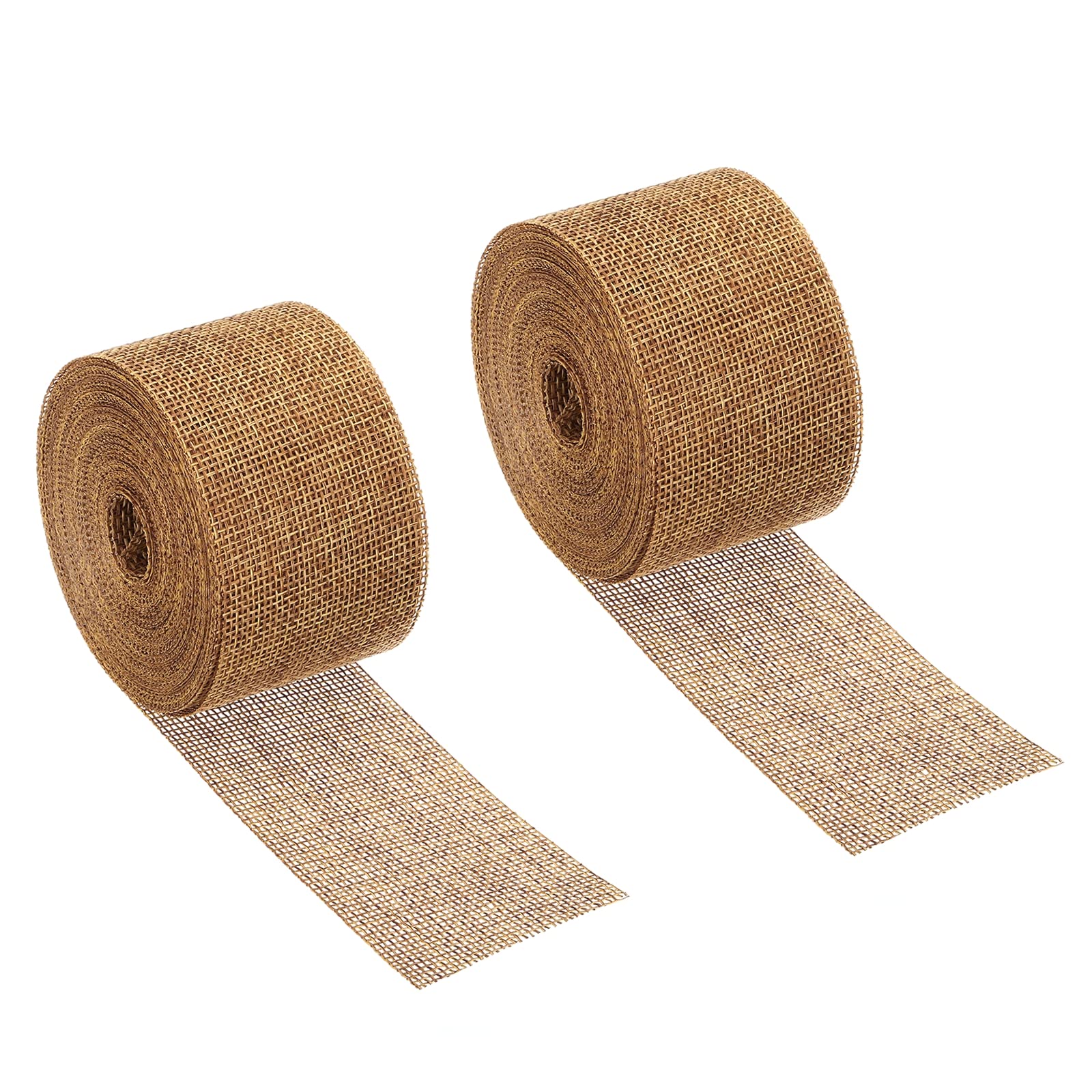 PATIKIL 2 Inch Wide 11 Yards Burlap Fabric Ribbon, 2 Pack Natural Wrapping Wire Jute Crafts Roll for Home DIY Wreath Wedding Christmas Decoration Light Brown