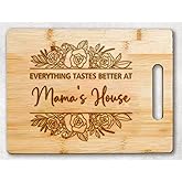 Mama's House Bamboo Cutting Board - Everything Tastes Better At Mama's - Mother's Day Gift - Birthday Gifts From Grandchildren - Son Daughter - Best Mama Cutting Board, 11.4”x8.6”
