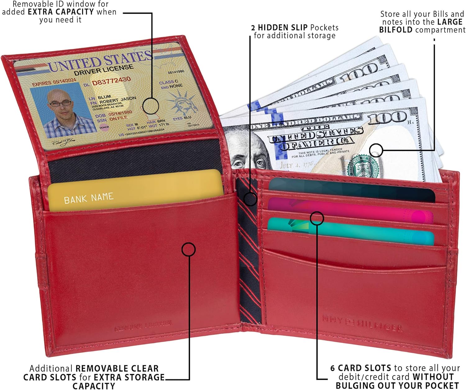 Tommy Hilfiger Men's Sw-31tl22x062-red Novelty Leather Wallets, Bifold,Compact, Red, One Size - Image 3