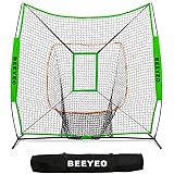 BEEYEO Baseball Net for Hitting and Pitching - Collapsible and Portable Baseball Softball Practice Gear - Heavy Duty Pro Series - Indoor Outdoor Training Net - Bow Frame Bonus Strike Zone