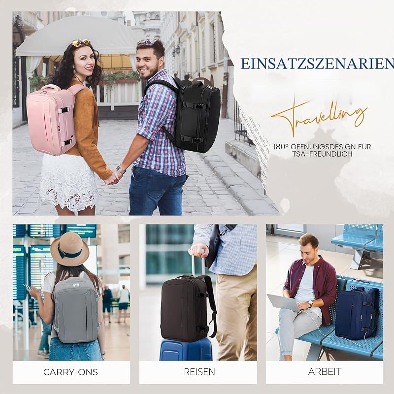 Handgepäck 40x20x25 für Ryanair Rucksack Damen Laptop Rucksack Herren Reiserucksack Handgepäck Tasche für Flugzeug Flug Reisen — Foto 8 von 8