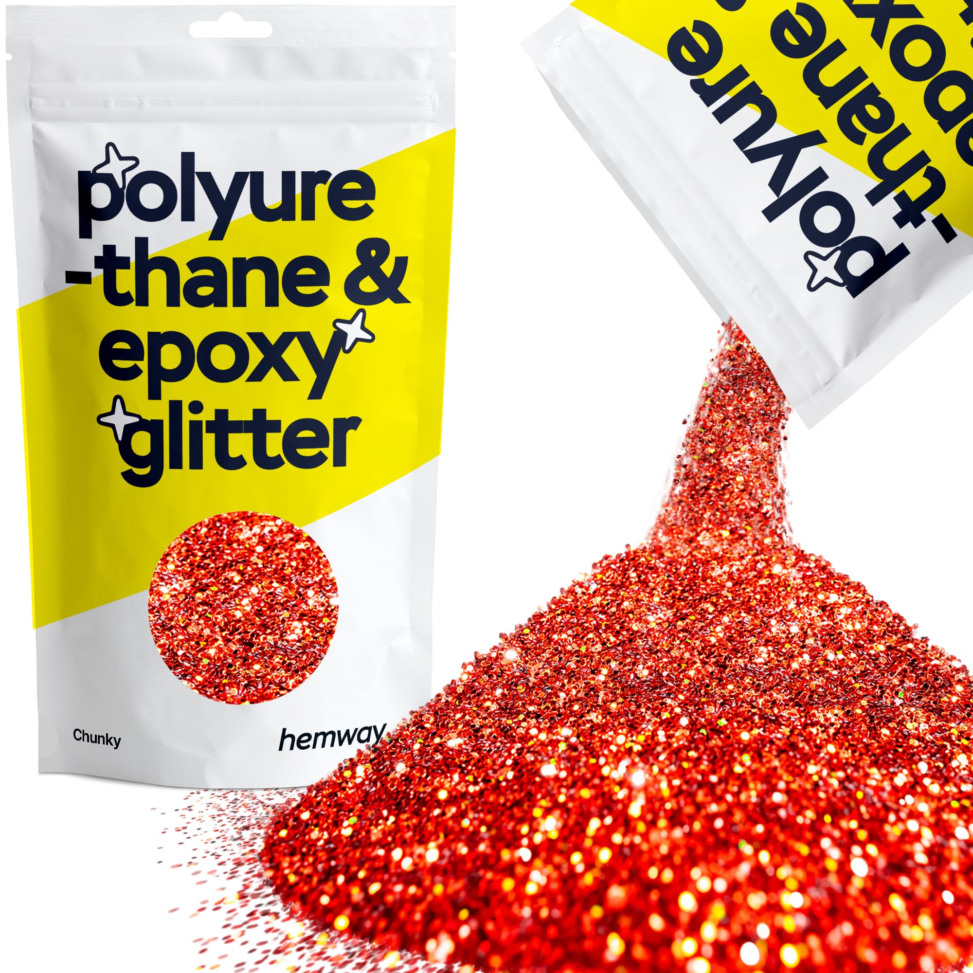 Hemway Resin Glitter Red Holographic 100g Chunky | Polyurethane & Epoxy Glitter for Resin Crafts, Tumblers, Coasters, Floor & Table Art