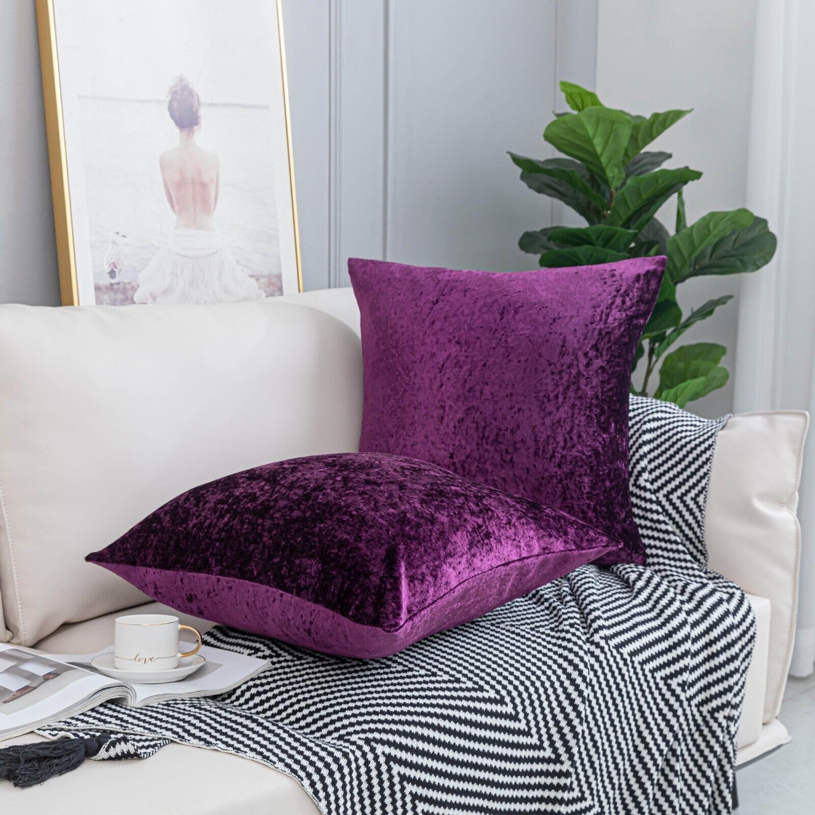 ZIMEL HOMES Pack of 2 Crushed Velvet Cushion Covers 43 cm, 50 cm, 55 cm, 60 cm Soft Square Cushion Covers for Sofa Bed Couch Pillow Case