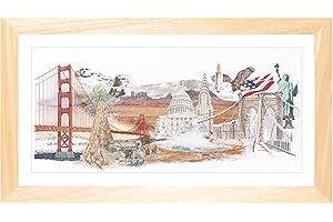 THEA GOUVERNEUR SINCE 1959 Thea Gouverneur - Counted Cross Stitch Kit - America - Aida - 18 Count - Embroidery Kit for Adults - DMC Embroidery Threads and Other Cross Stitch Supplies Included - 544A