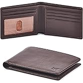 Real Leather Mens Bifold Wallet RFID Blocking Slim Minimalist Front Pocket - Thin & Stylish with ID Window in Gift Box (Nappa, Chocolate)