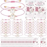 Tondiamo 24 Set A Little Boo Is Almost Due Baby Shower Party Favor Gifts | Pink Ghost Adjustable String Bracele,t Gift Cards, Pink Halloween Baby Shower Favors, Girl Gender Reveal Party Supplies
