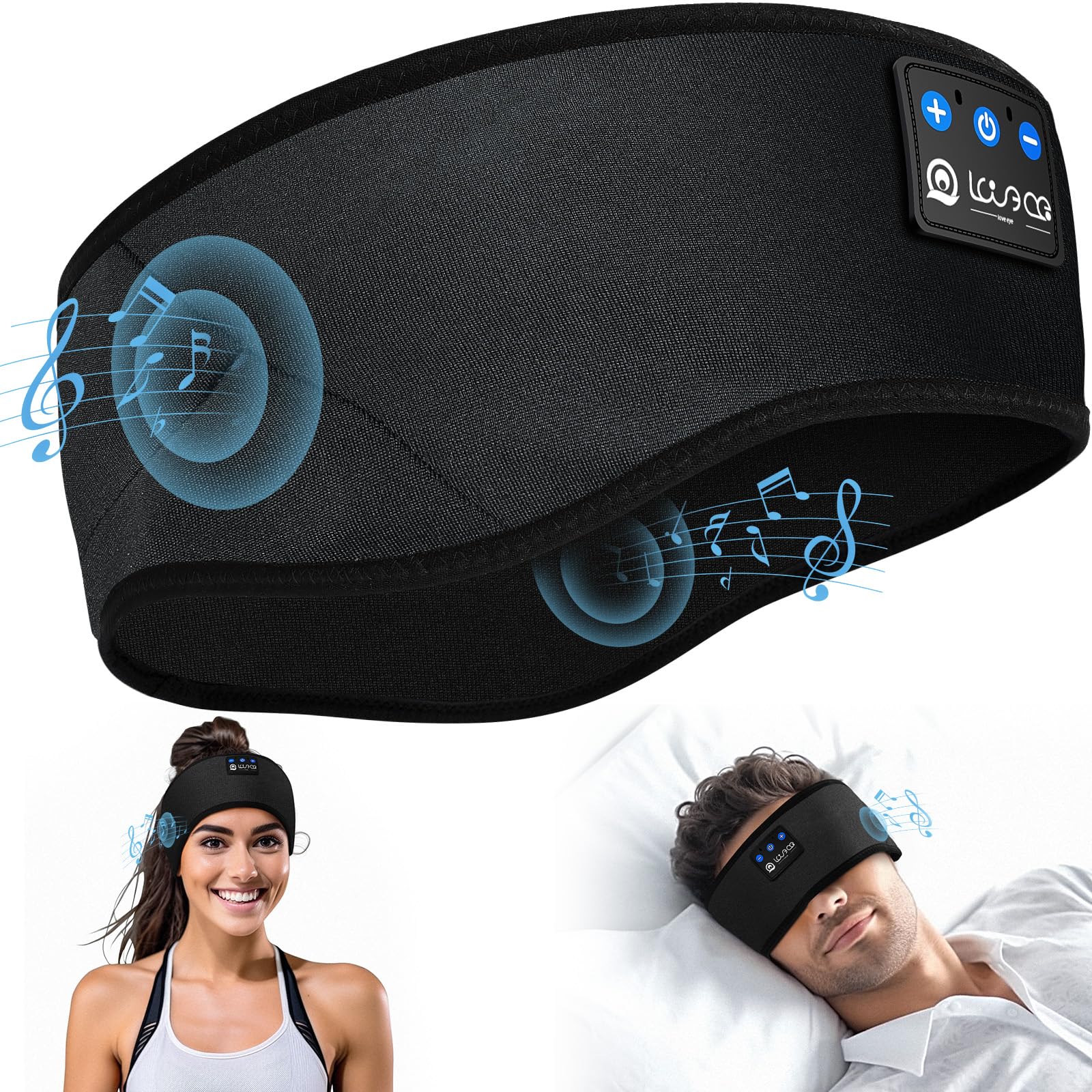 LOVE EYE Bluetooth 5.4 Sleep Headphones Headband, Breathable Headband with Ultra-Thin Speakers & HD Sound for Running, Workout, Yoga, Travel, Tech Gifts for Men Women Teens, Black