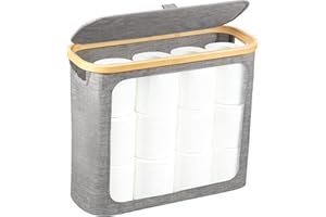 Toilet Paper Storage for 12 Rolls,Stackable & Foldable,Large Toilet Paper Storage Basket Box with Lid,Waterproof Free Standin