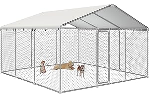 DGEDBY 15.3x15.3 ft Outdoor Dog Kennel Outside with Waterproof UV-Resistant Cover, Heavy Duty Dog Enclosure House with Steel Fence and Secure Lock for Dogs