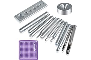 Worldity 14Pcs Rivet Setter, Leather Die Punch Snap kit, Stainless Steel Rivet Setting Tool for Bag Making DIY Leather Crafts with Non Slip Base