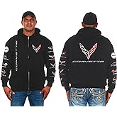 JH DESIGN GROUP Men's Chevy Corvette C8 Collage Zip-Up Hoodie Black Sweatshirt