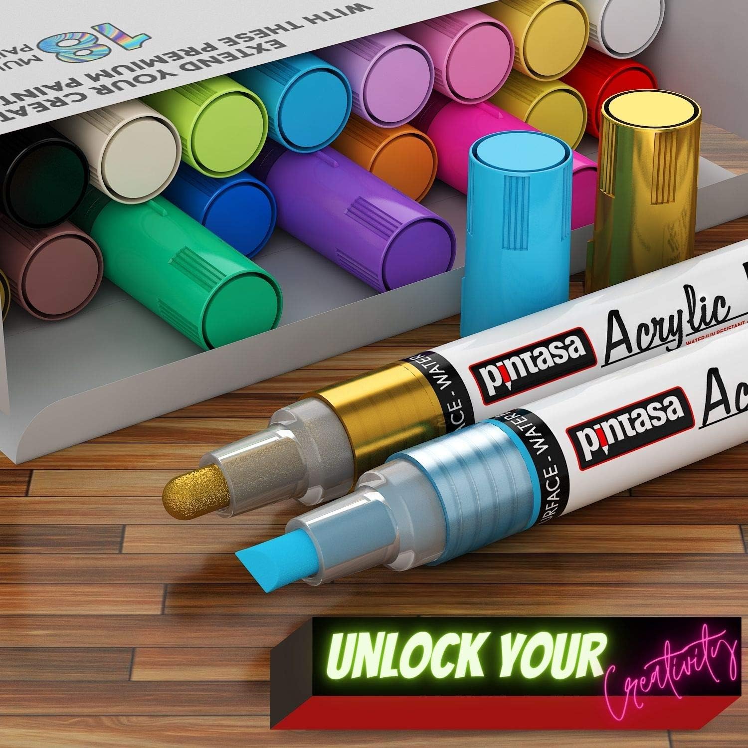 PINTASA Acrylic Paint Pens Set of 18 - Professional Acrylic Markers & Felt Tip Pens for Canvas Fabric, Glass, Wood & Ceramic - Image 4