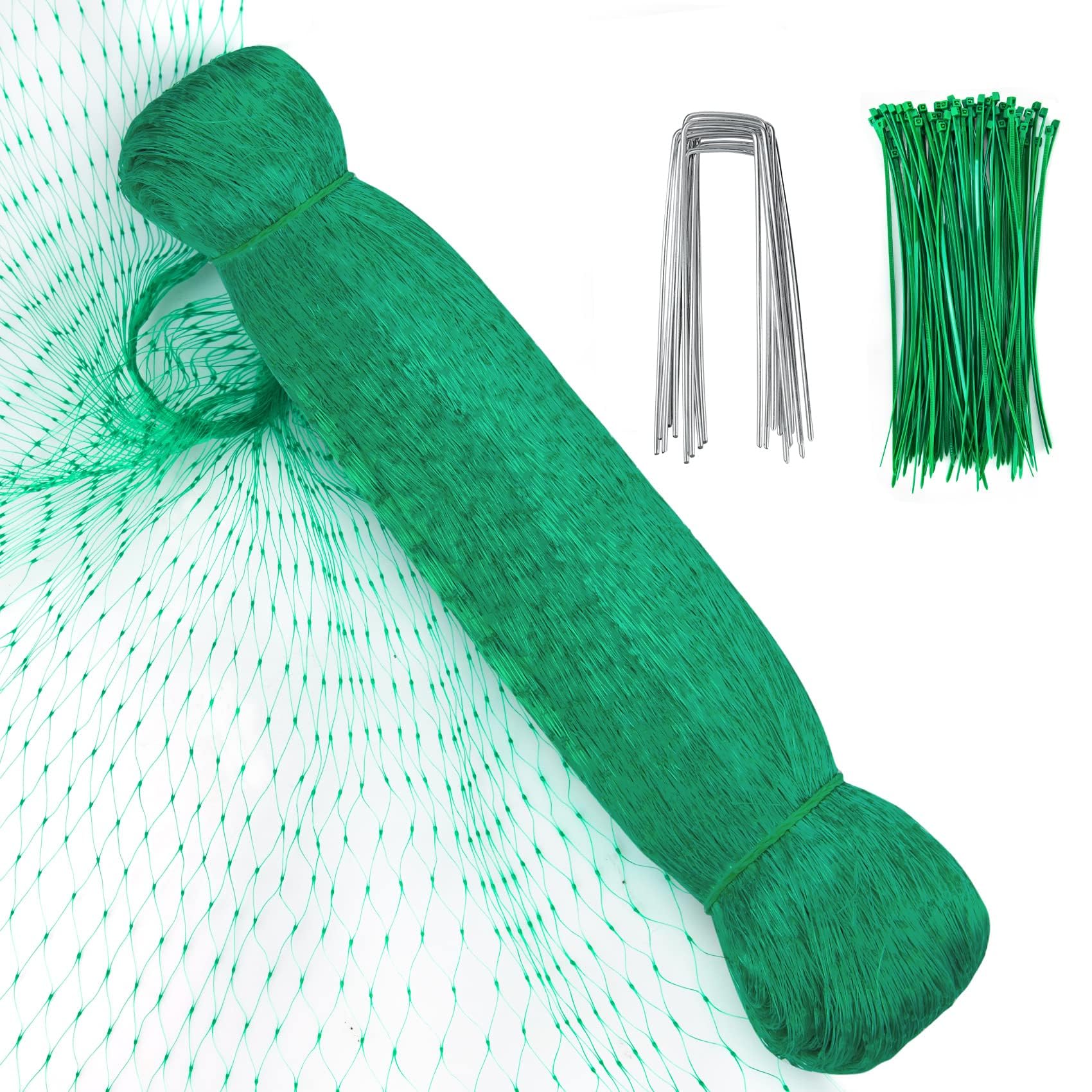 4x15M Garden Netting Mesh with 50 Cable Ties & 10 Nails, Reusable Bird Netting for Garden, Strawberry Netting for Vegetables, Fruits, Trees, Pond Cover, Protect Against Birds Deer Squirrels
