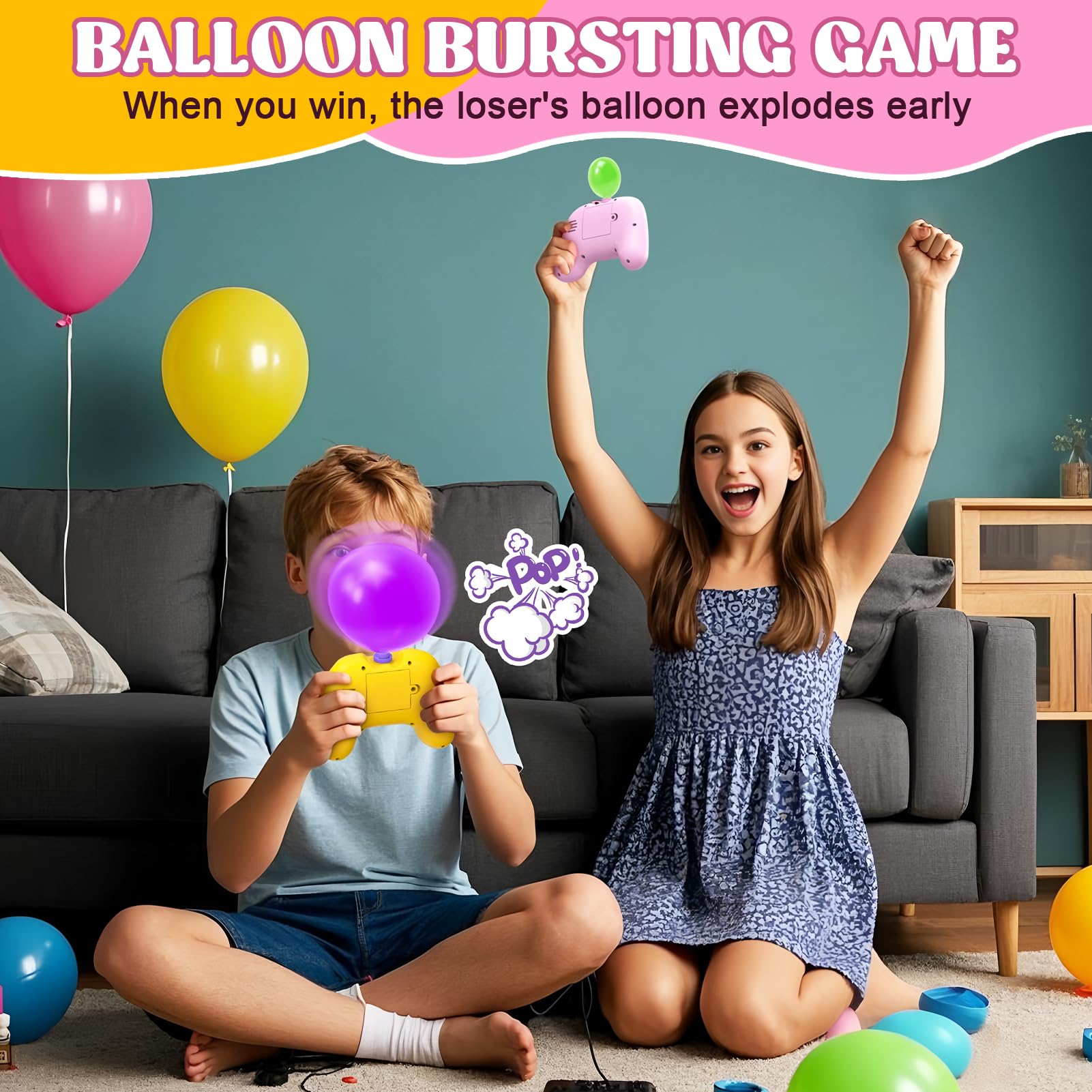 fygurso Handheld Speed Pushing Game Machine with Balloons 2-Player Fidget Game Light Up Quick Push Games Fast Push Puzzle Games Console for 8 9 10 11 12+ Years Old Kids Adults-Pink+Yellow