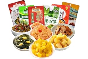 MENTANGZHAO Zhacai Pickled（575g/20.3oz,6Packs/Bag) Si Chuan Zha Cai For Sushi Chinese Pickles Variety Set Asparagus Lettuce & Bamboo Shoots Kelp Shreds Ginger Slices Cucumber Kimchi Preserved Mustard Stem