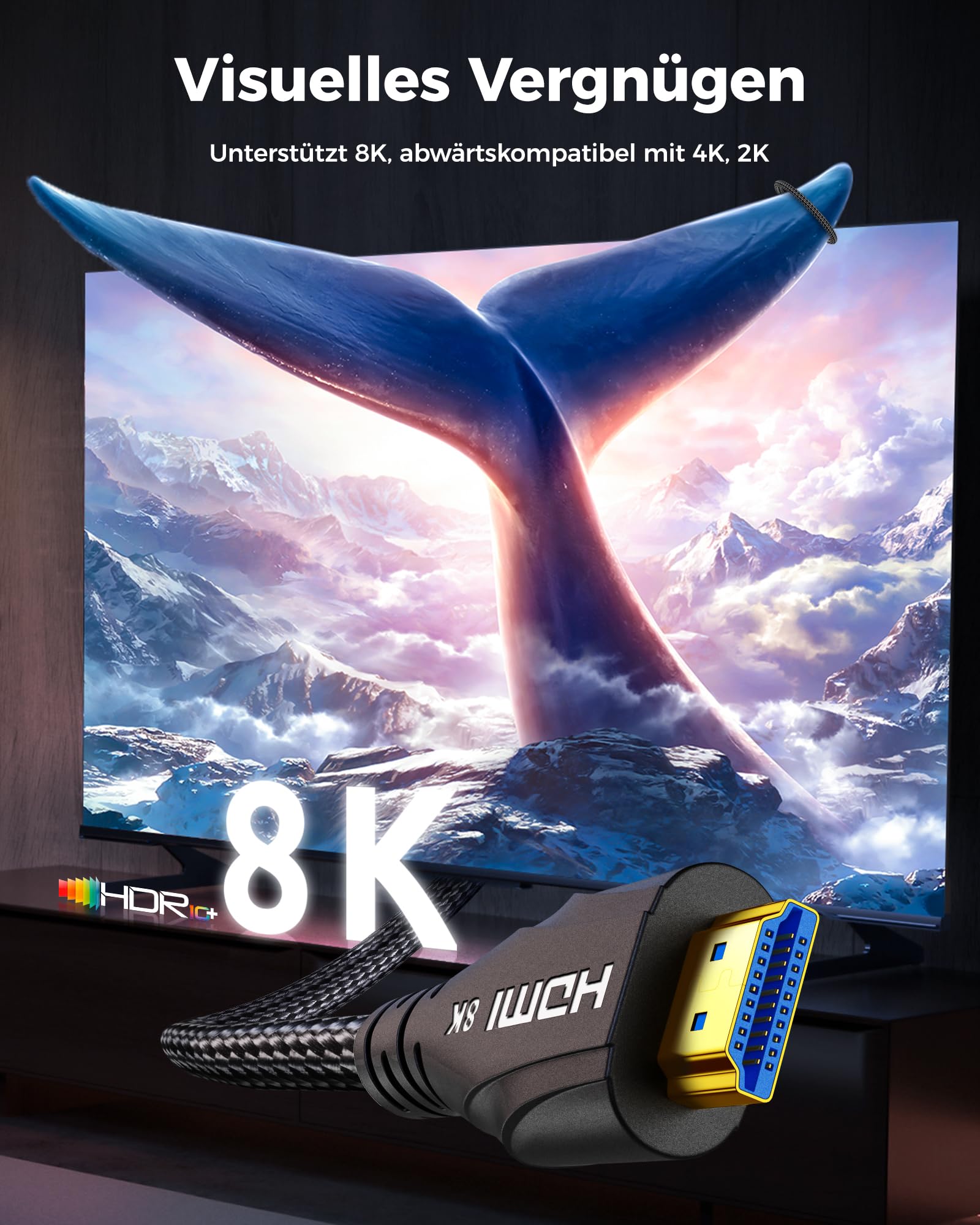 Cratree HDMI Kabel 3 Meter - 8K Zertifiziert Ultra High Speed HDMI Kabel - 48Gbps, 8K 60Hz, 4K 120Hz, Geflochten, eARC, ARC, HDCP 2.2 2.3 - Kompatibel mit PS5, Monitor, UHD TV 4