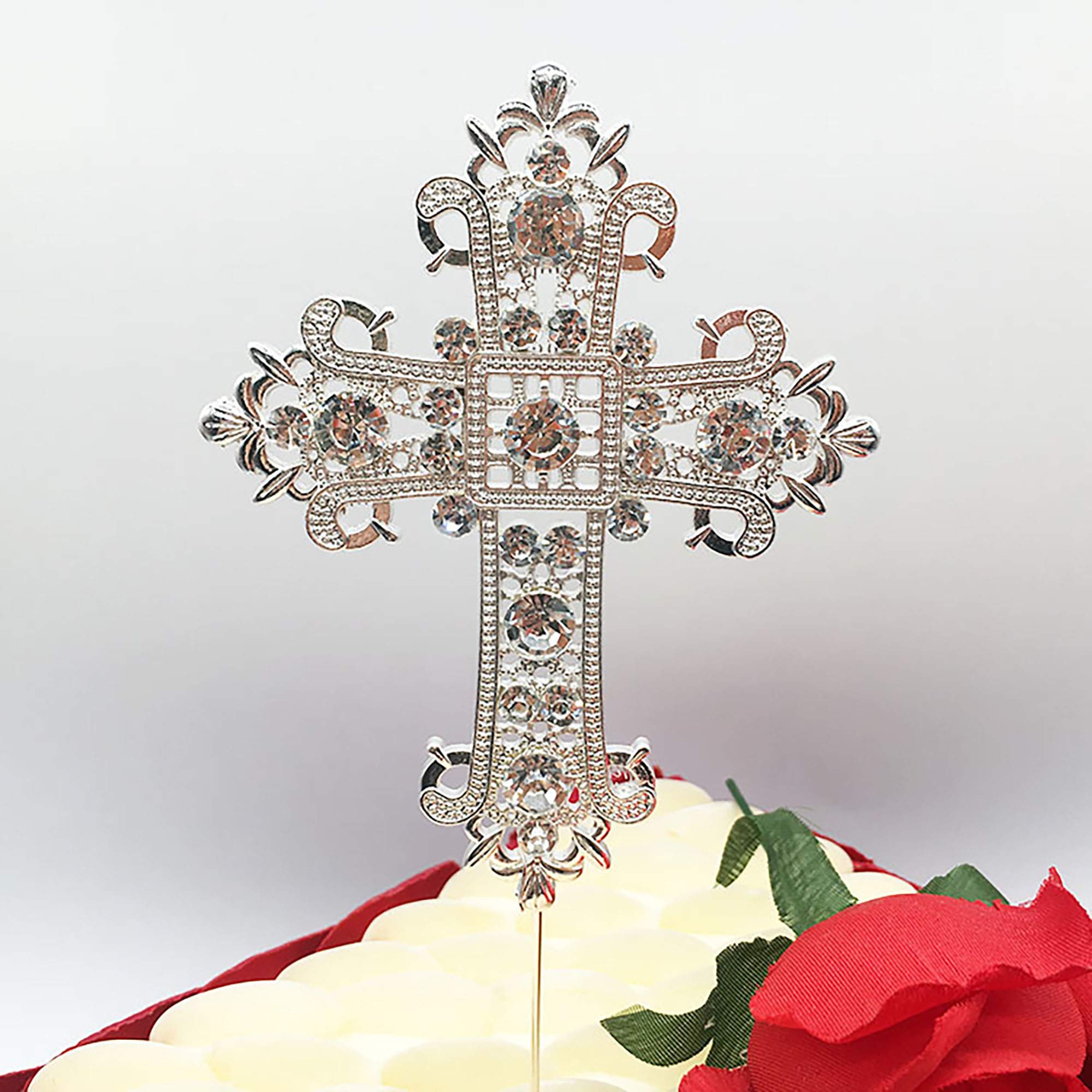 Rose Gold Cross Cake Topper - Religious Wedding, Baptism, Christening Cake Decoration, Rhinestone Keepsake - View #5