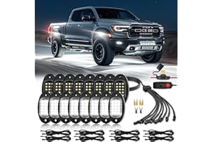 TDE EXPLORER.LIGHTING 16 Pods Pure White LED Rock Lights with Extension Wires, IP67 Waterproof 6500K Super Bright White Underglow Kit for Semi Truck Sedans Trailer Offroad Pickup RV Underbody Under Car Lighting