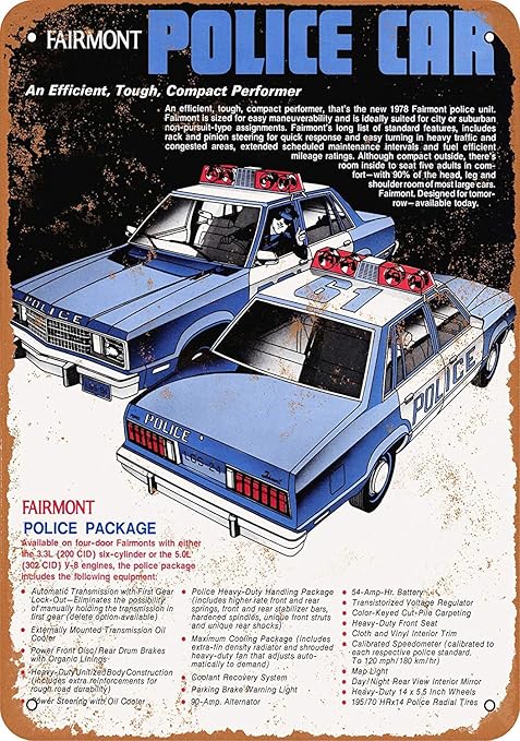 Amazon Femiad ビンテージルック メタルサイン 8 X 12 1978 フォード フェアモント ポリスカー 2 インテリア オンライン通販