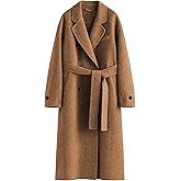 Peaceglad Winter Trench Coats for Women Trendy Long Pea Coat Double Breasted Button Lapel Belted Peacoat (Camel XXL)