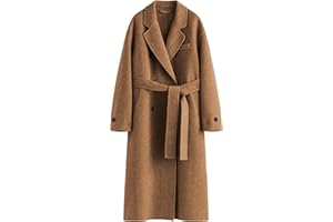 Peaceglad Womens Pea Coats Fall Long Trench Coat Double Breasted Button Down Lapel Belted Peacoat
