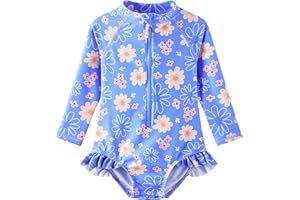 UMELOK Baby Girls' One Piece Swimsuit Rash Guard Swimwear Long Sleeve with UPF 50+ Sun Protection