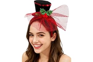 Bniksok Christmas Mini Top Hat on Headband Black Snowman Hat Headband with Veil