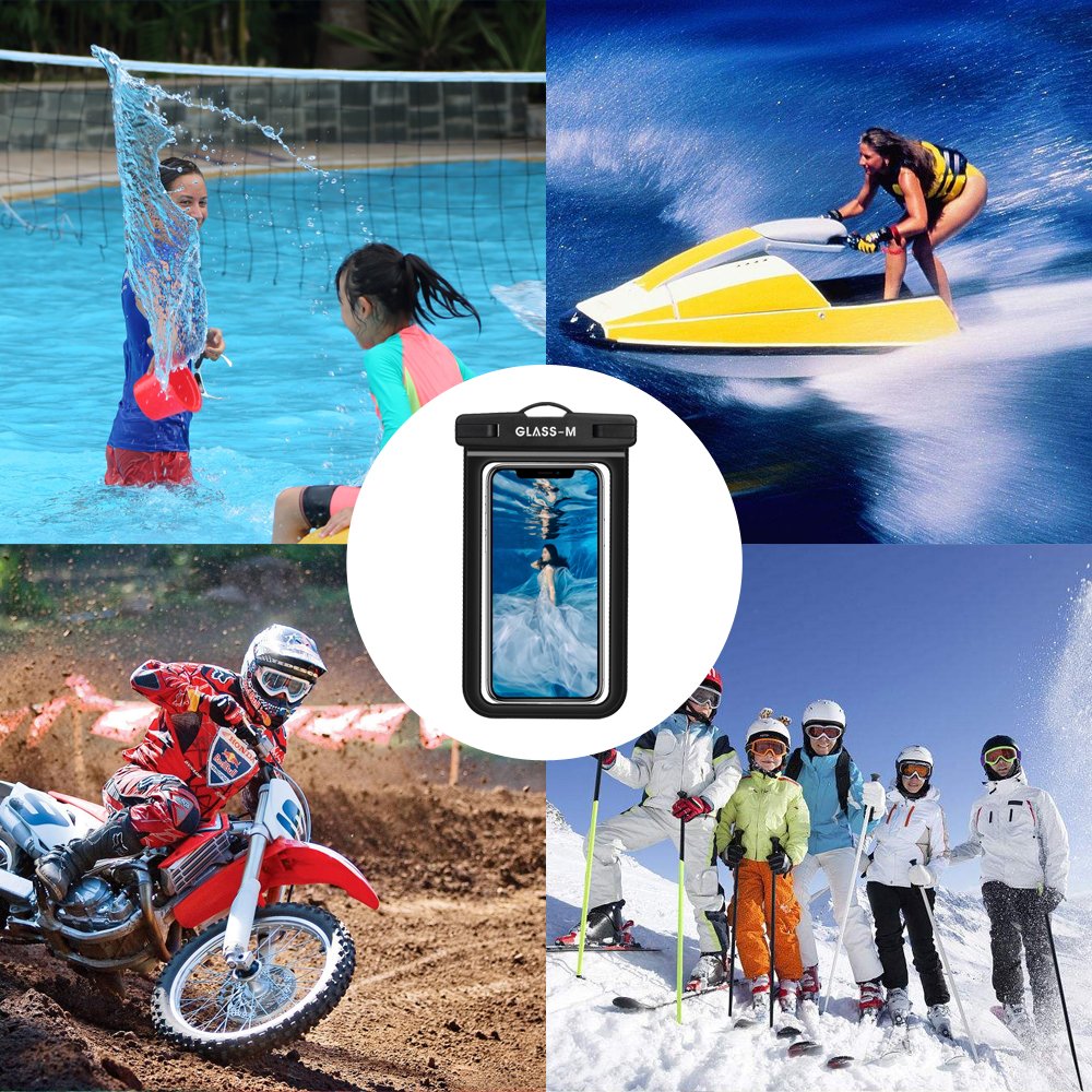 GLASS-M Universal Waterproof Case, Phone Dry Bag Pouch with Neck Strap for iPhone X/8/7/6/6S Plus, Samsung Galaxy S9/S8/S7 Edge/Note 8 6 5 4, Google Pixel 2 XL up to 6.0\