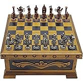 Wooden Chess Set with Storage – Handcrafted Chess Board and British Figure Metal Chess Pieces – Decorative Chess Game for Adults & Kids – Premium Gift for Family & Friends (Copper Chess Pieces)
