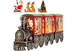 Priddop Christmas Snow Globe Train Santa Claus Reindeer Gifts Tree Classic Relief Texture Battery Powered LED Glitter Christmas Decorations Indoor