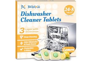BELLALUCE Dishwasher Cleaner Tablets - Dishwasher Cleaner And Deodorizer Tablets Lemon Scented, Heavy Duty Deep Clean Descaler Pods for Septic Safe, Prevents Buildup & Odor, Natural Limescale Remover (32 Pack)