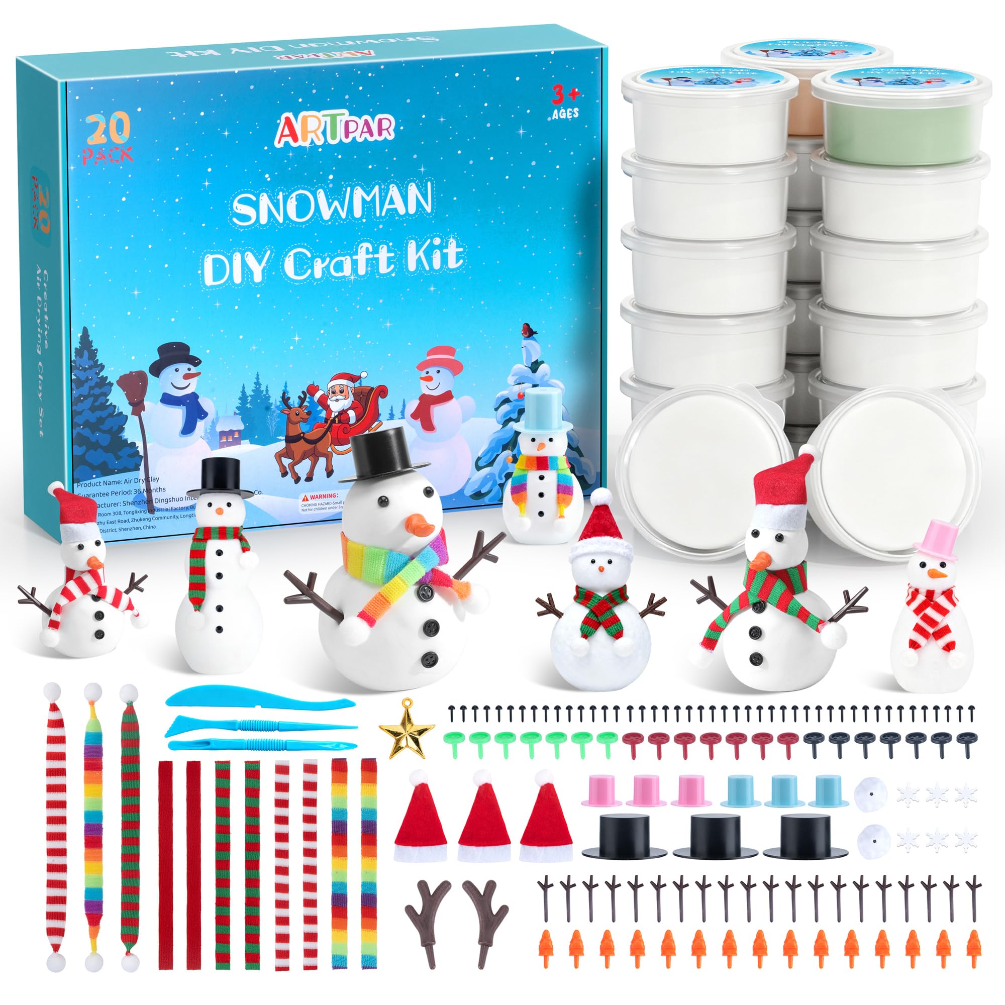 Photo 1 of ARTPAR 20 Pack Modeling Clay DIY Snowman Kit,Air Dry Clay Snowman Crafts for Kids,Christmas Stocking Stuffers for Kids,Christmas Crafts Xmas Gift